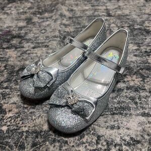 Sparkly Silver Kids Shoes with Bow